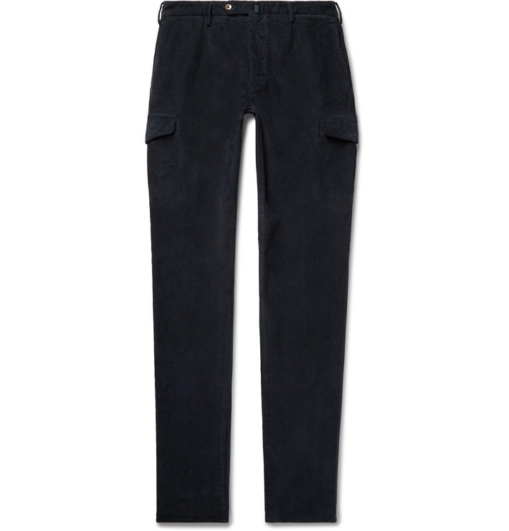 Photo: Incotex - Slim-Fit Tapered Cotton-Blend Corduroy Cargo Trousers - Blue