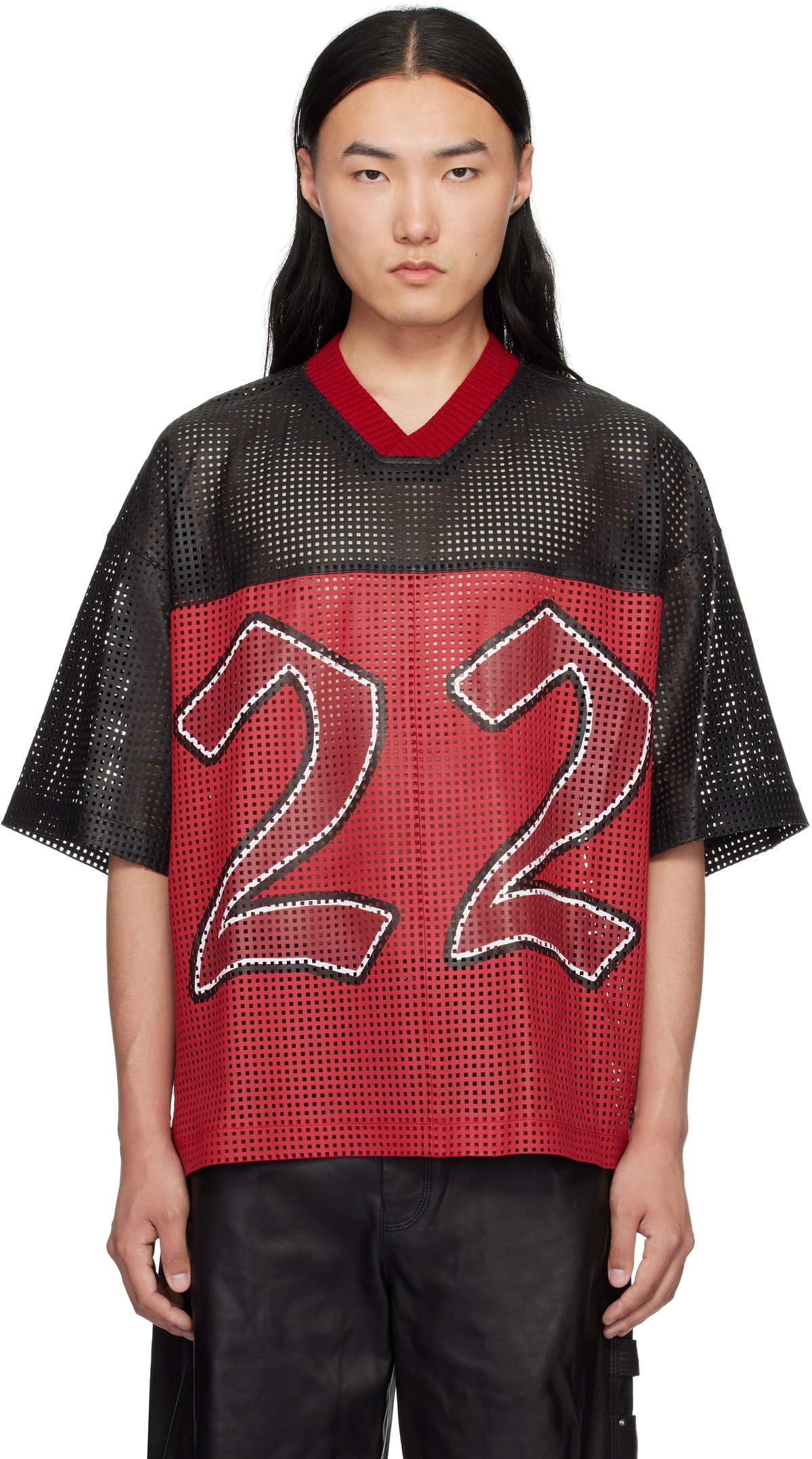 AMIRI Black & Red 'AMIRI 22' Oversized Jersey Leather T