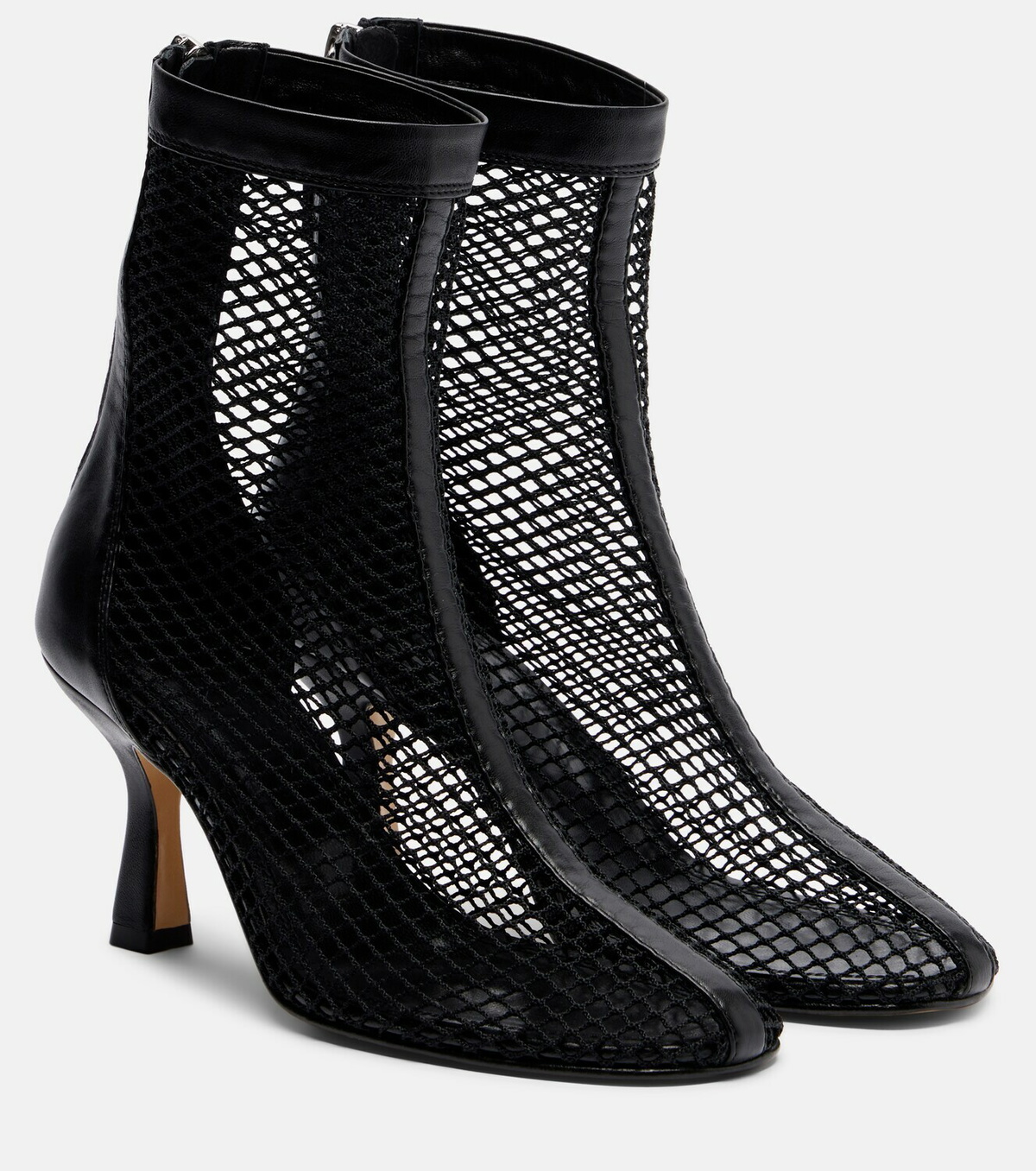 Souliers Martinez Fira leather-trimmed fishnet ankle boots