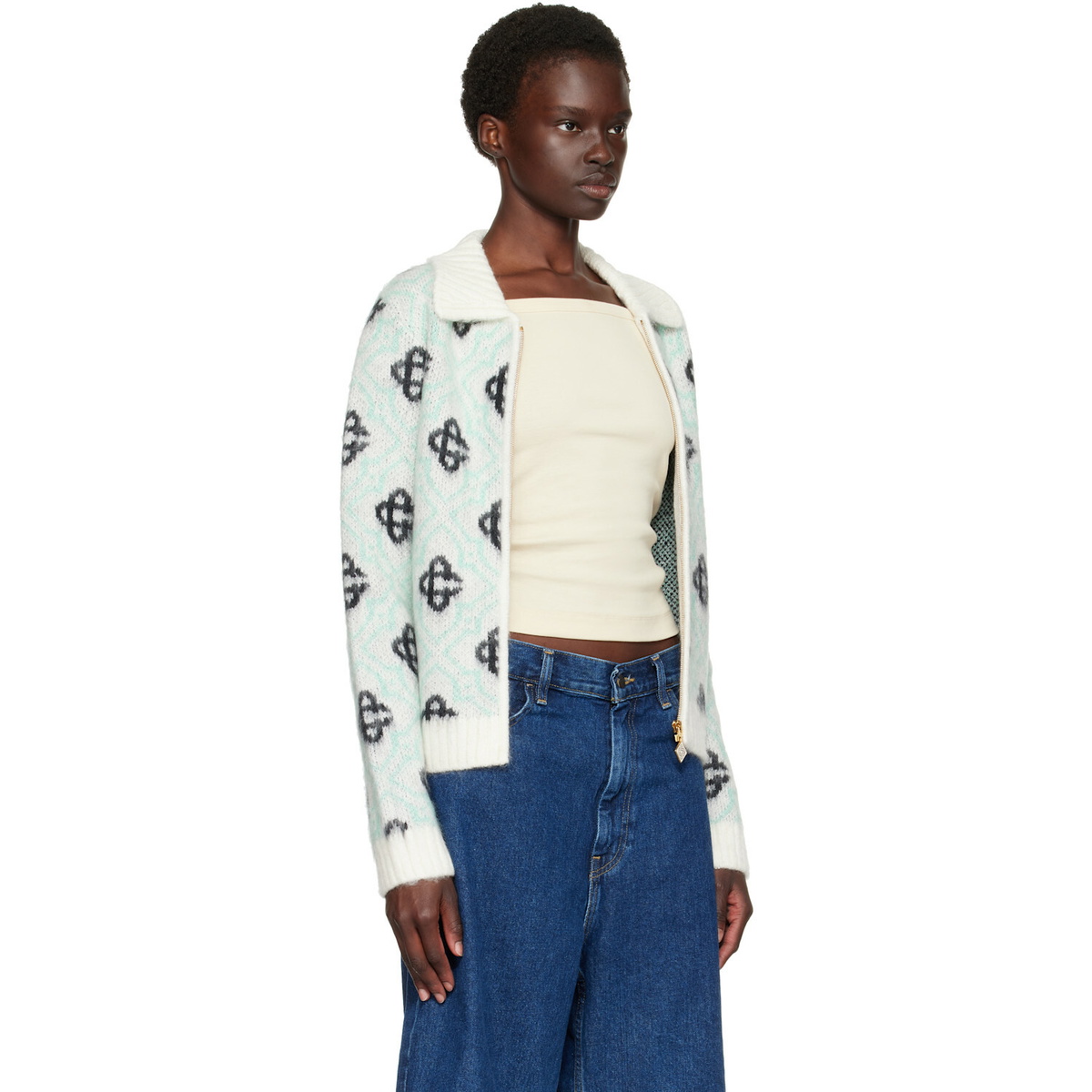 Casablanca Multicolor Mohair Monogram Zip Cardigan