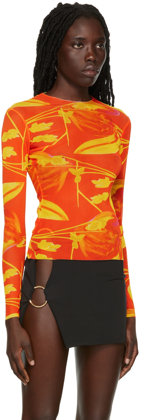 Louisa Ballou Orange Printed Long Sleeve T-Shirt