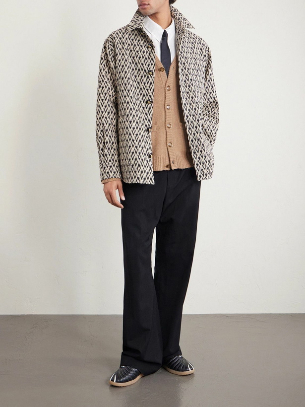 Photo: Valentino Garavani - Toute La V Cotton-Blend Jacquard Jacket - Neutrals