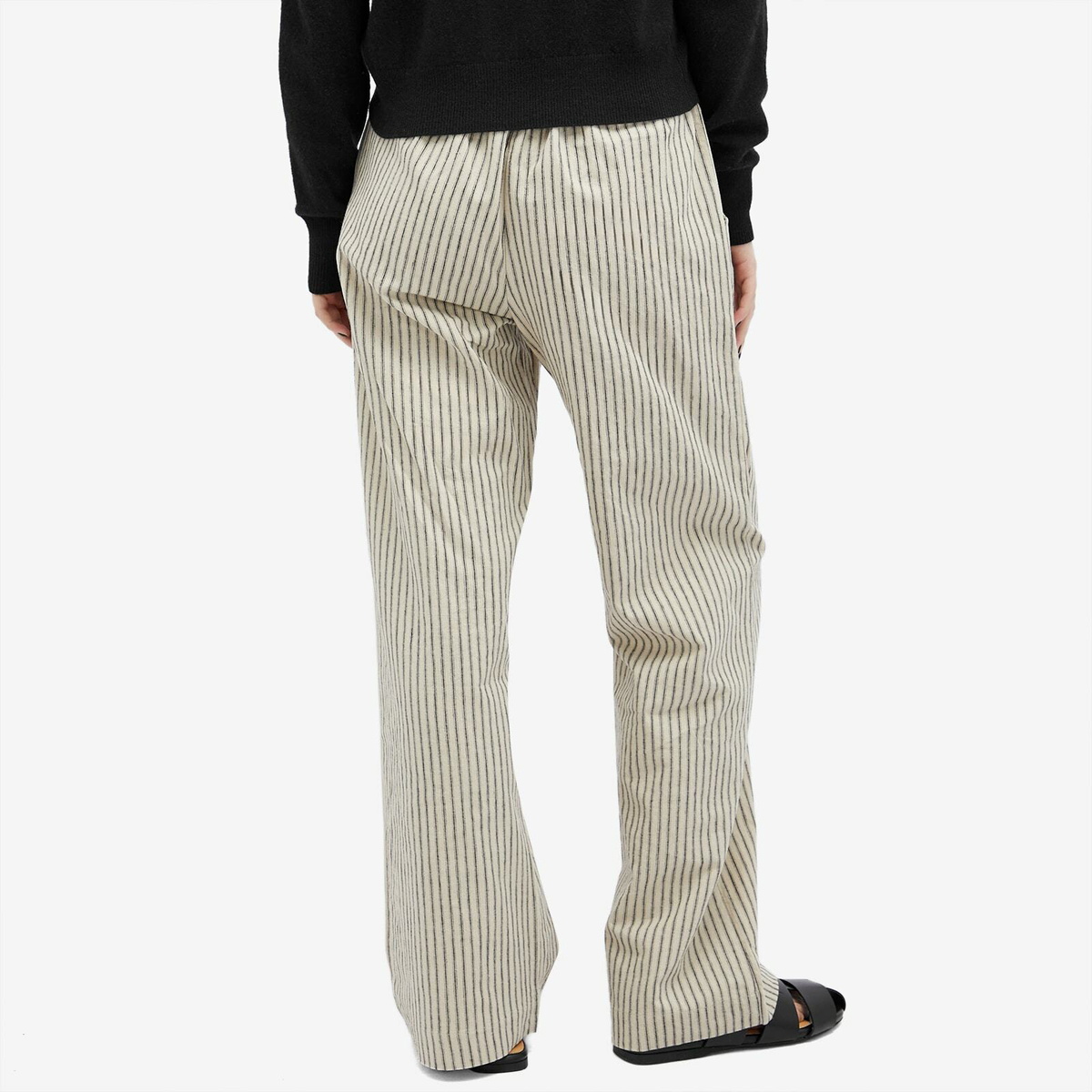 DONNI. Women's Linen Stripe Drawstring Pant in Stone Stripe