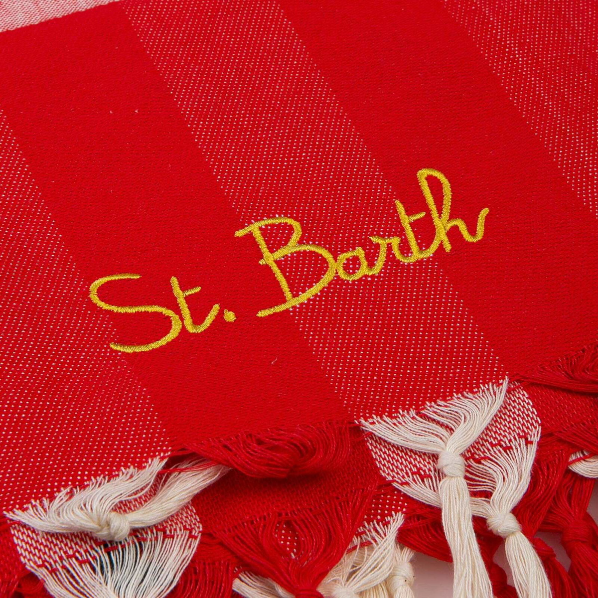 MC2 Saint Barth Fouta With Navy Blue Wave Trim And Gingham Print