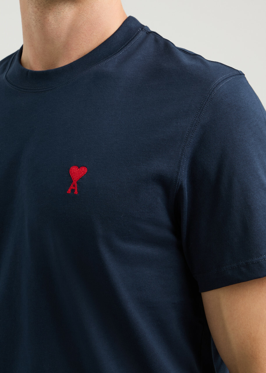 Ami Paris Logo-embroidered Cotton T-shirt Navy AMI