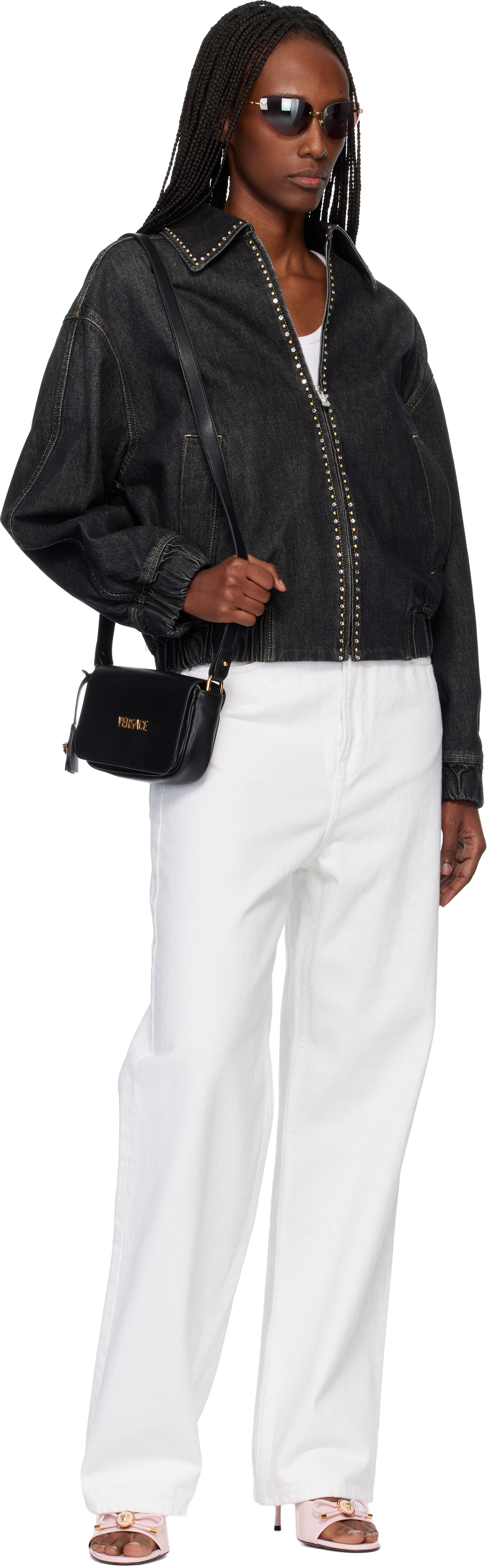 Versace Black Embellished Denim Jacket