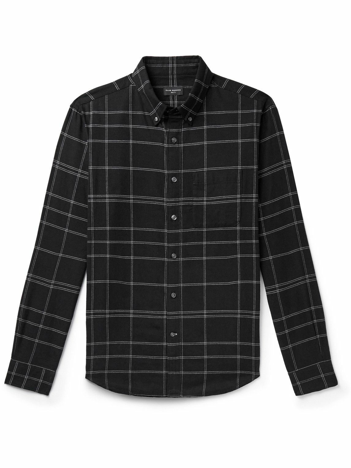 Photo: Club Monaco - Slim-Fit Button-Down Collar Checked Cotton-Flannel Shirt - Black