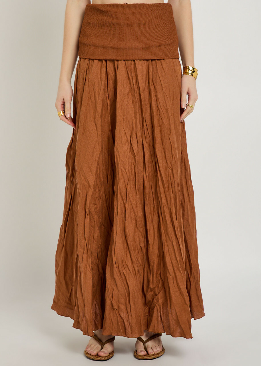 Johanna Ortiz Empowerment Movement Crinkled Linen-blend Midi Dress Brown