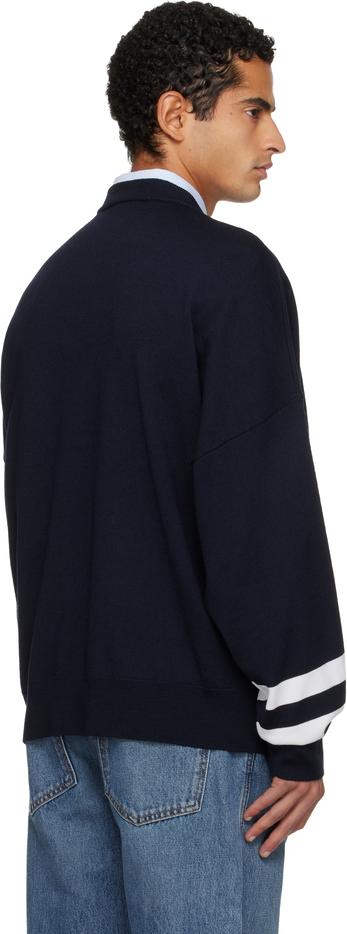 Balmain Navy College Emblem Knit Sweater