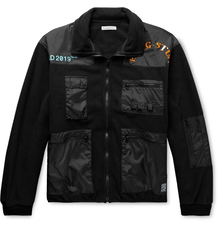 Photo: Flagstuff - Logo-Print Shell-Panelled Fleece Jacket - Black