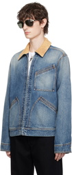 McQueen Blue Suede Collar Denim Jacket