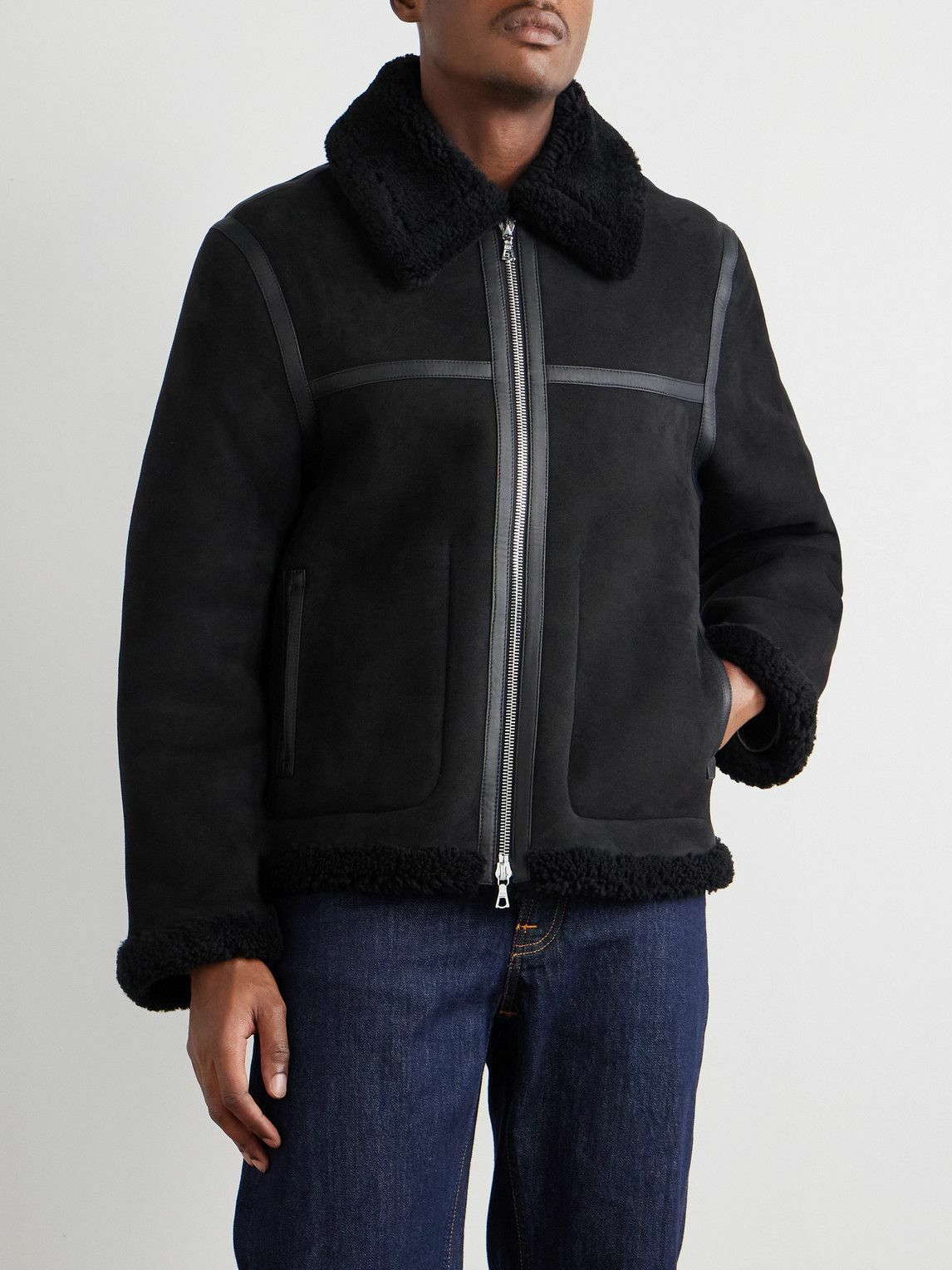 Officine Générale - Isaac Leather-Trimmed Shearling Jacket - Black