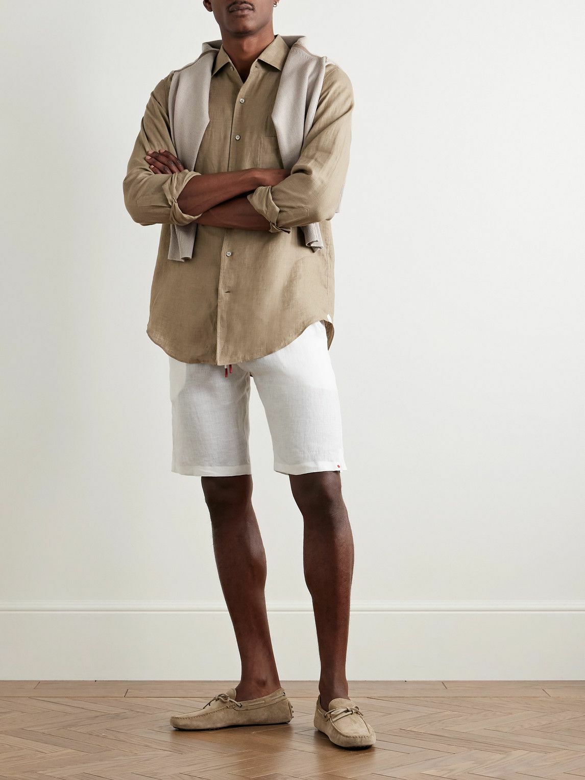 Kiton - Slim-Fit Linen Drawstring Shorts - White