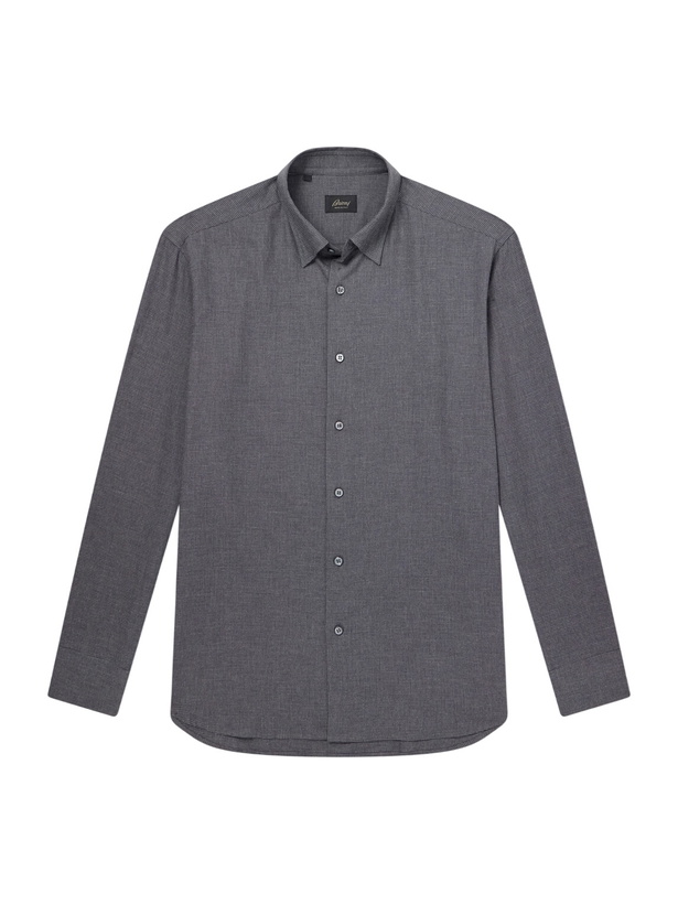 Photo: Brioni - Houndstooth Woven Cotton Shirt - Gray