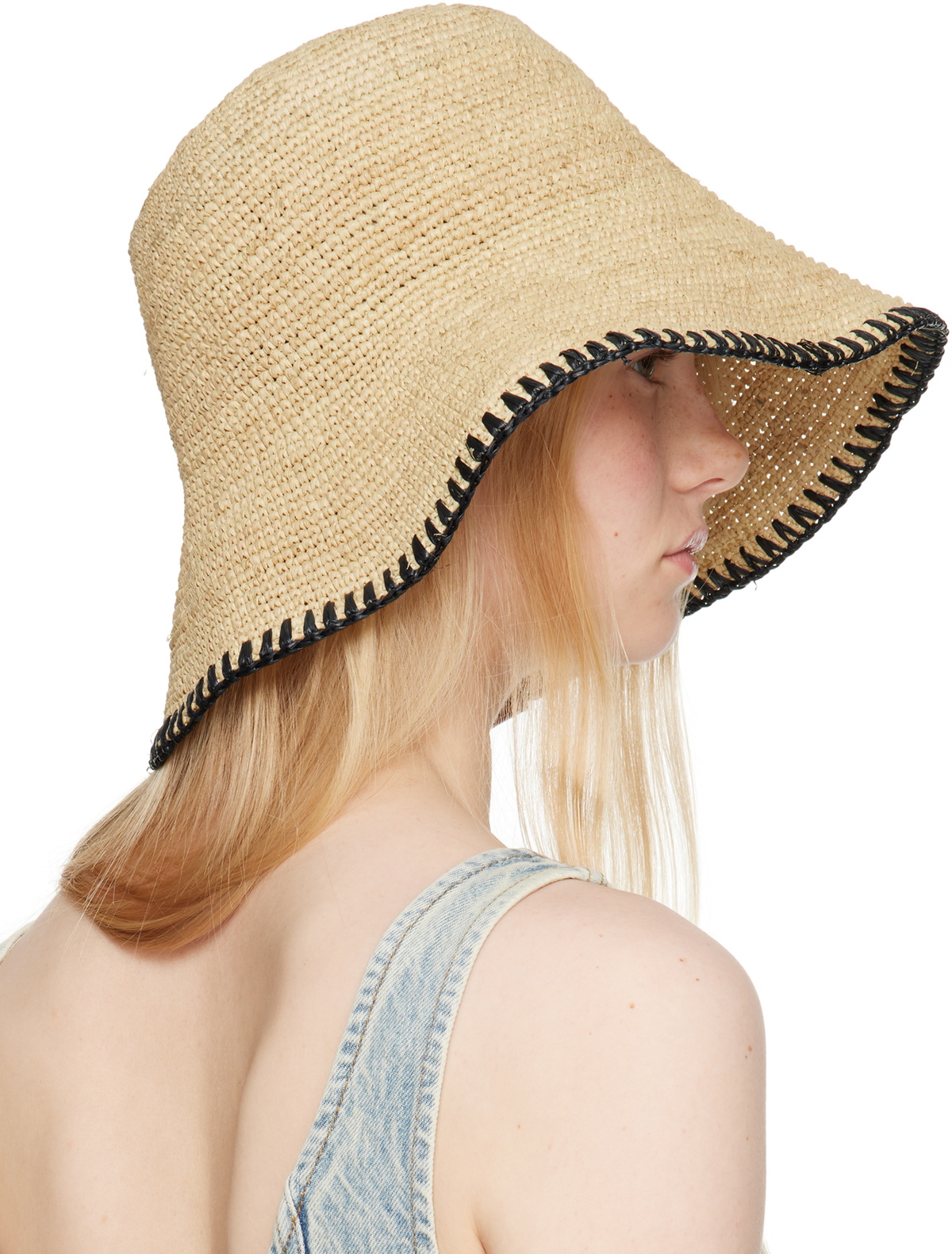 rag & bone Beige Jade Rollable Raffia Bucket Hat