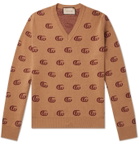 GUCCI - Slim-Fit Logo-Jacquard Wool Sweater - Brown