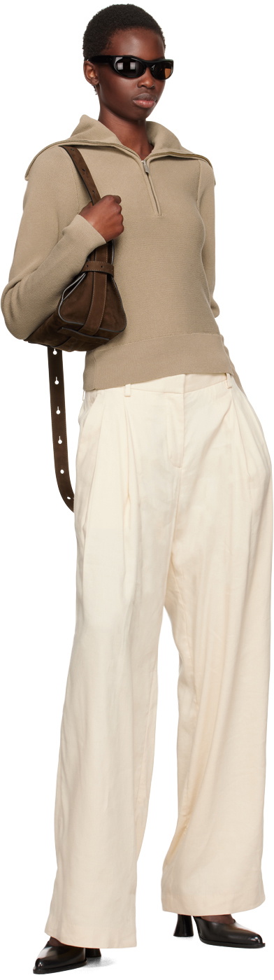 REMAIN Birger Christensen Beige Zipped Collar Sweater