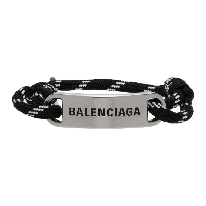 Balenciaga Black and Silver Plate Bracelet Balenciaga