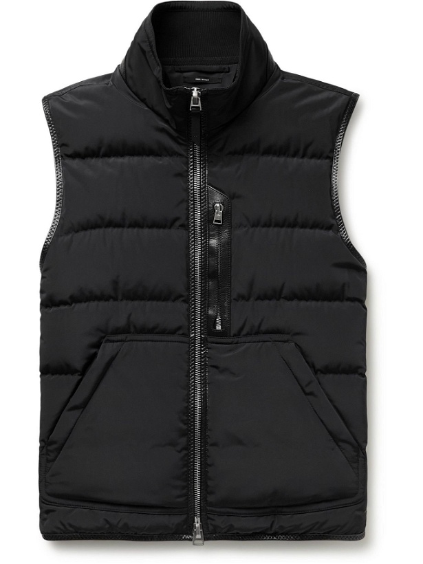 Photo: TOM FORD - Leather-Trimmed Quilted Shell Down Gilet - Blue
