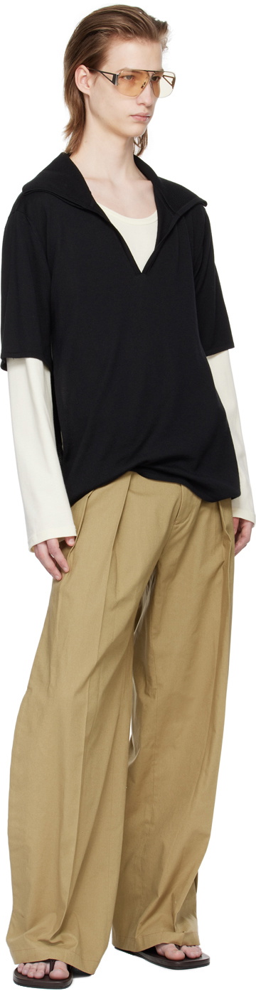 T/SEHNE Black Open-Seam Polo