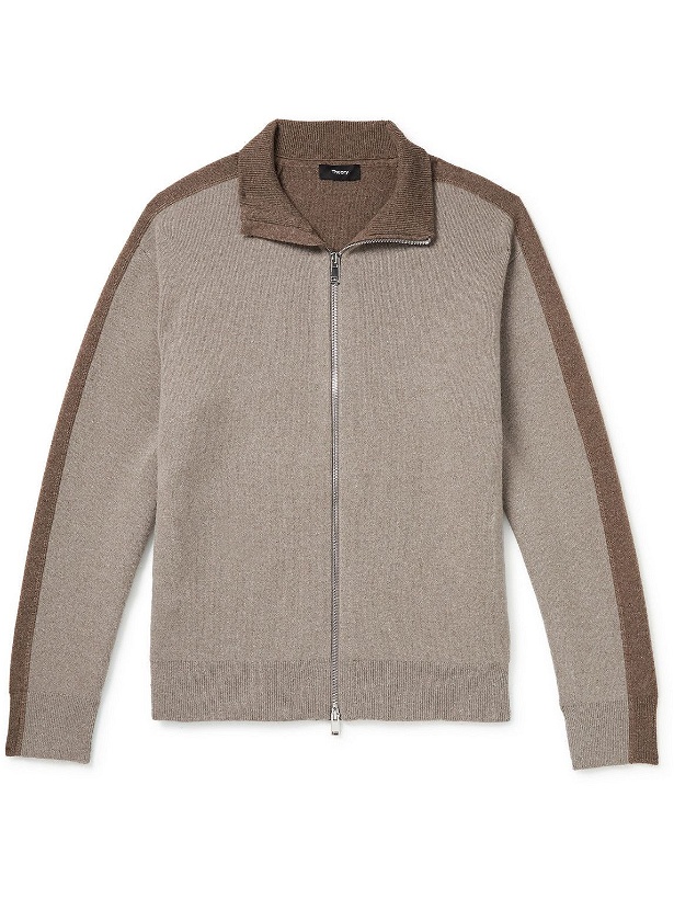 Photo: Theory - Alcos Colour-Block Wool and Cashmere-Blend Zip-Up Sweatshirt - Neutrals