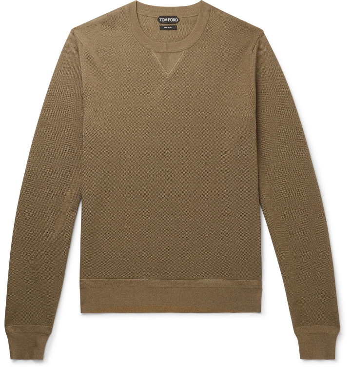 Photo: TOM FORD - Slim-Fit Cotton-Blend Piqué Sweater - Green