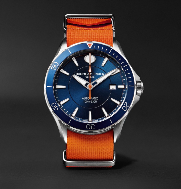 Photo: Baume & Mercier - Clifton Club Automatic 42mm Stainless Steel and Rubber NATO Watch - Blue