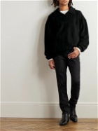 SAINT LAURENT - Logo-Embroidered Cotton-Jersey Half-Zip Sweatshirt - Black