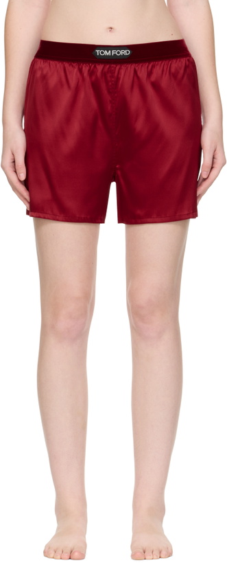 Photo: TOM FORD Red Stretch Silk Satin Boxer Shorts