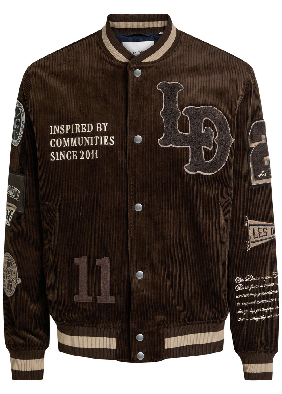 Les Deux Quilted Appliquéd Corduroy Varsity Jacket Bronze