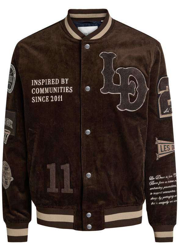 Photo: Les Deux Quilted Appliquéd Corduroy Varsity Jacket Bronze