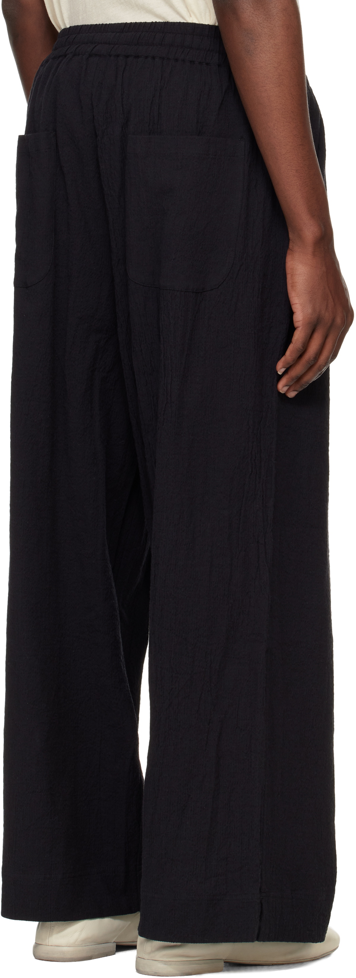 Jan-Jan Van Essche Black O-Project Cotton Linen Seersucker Wide Trousers