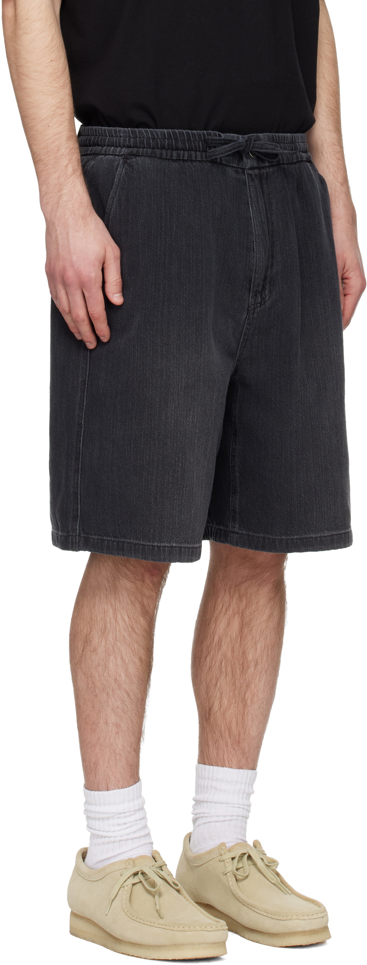 Solid Homme Gray Drawstring Denim Shorts