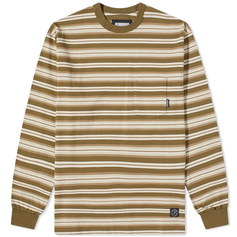 Neighborhood Men's Long Sleeve Border Stripe T-Shirt in Olive Drab