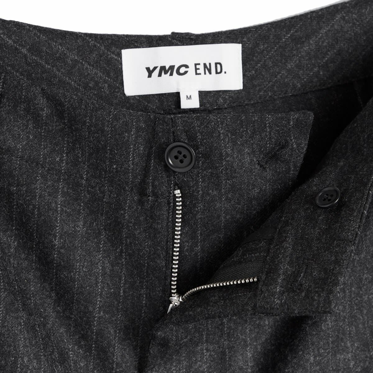 END. x YMC Stoosh Cargo Trouser in Pewter Chalkstripe