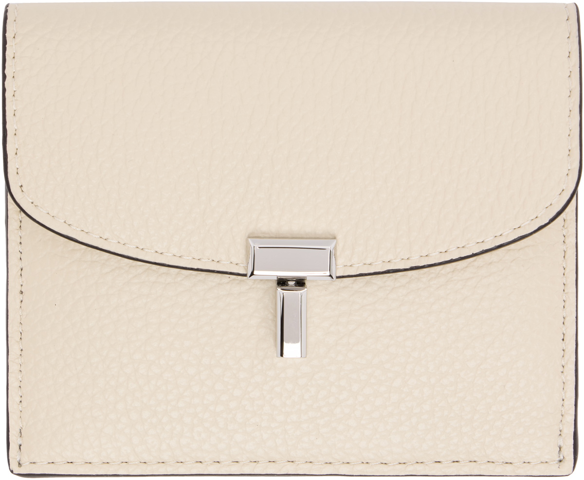 TOTEME Off-White T-Lock Grained-Leather Card Holder