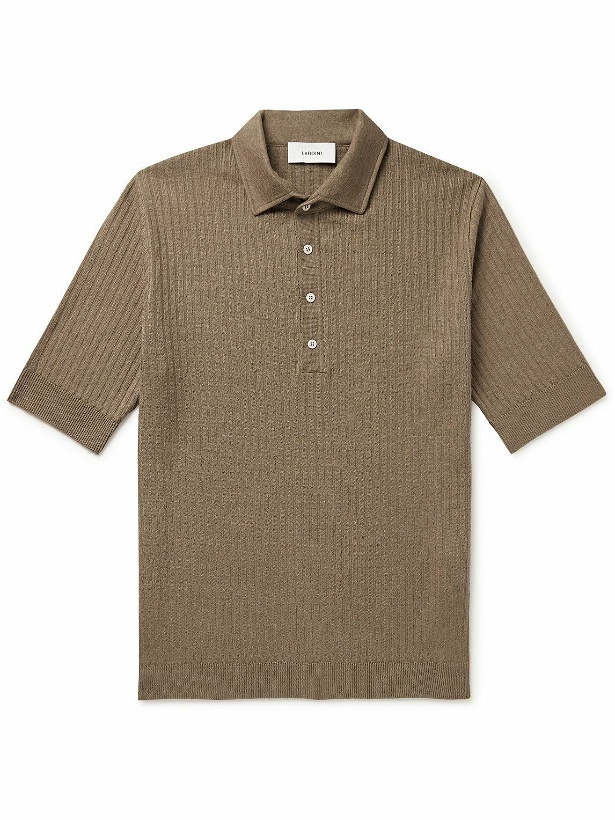 Photo: Lardini - Slim-Fit Ribbed Linen and Cotton-Blend Polo Shirt - Brown