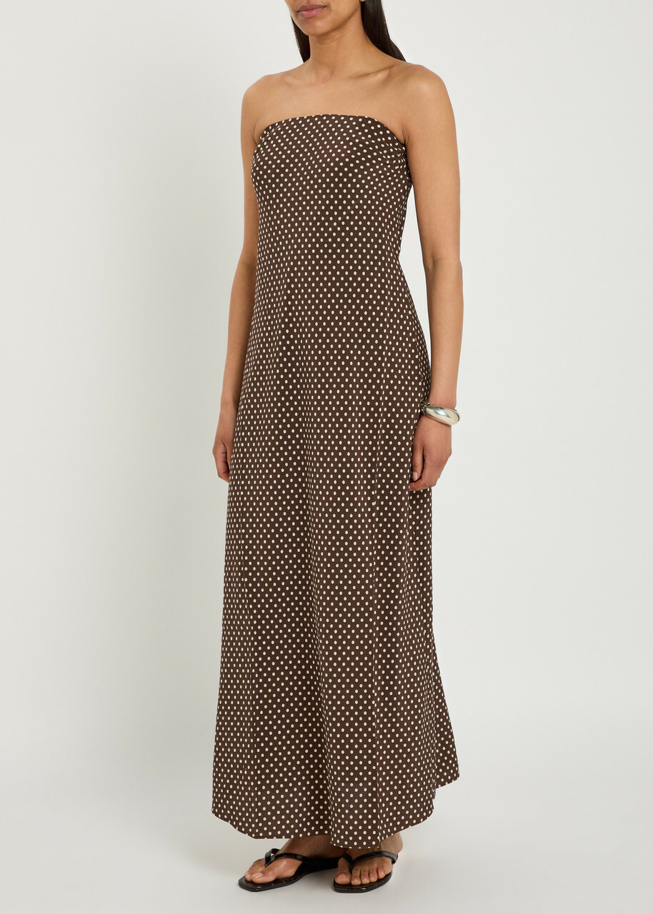 Matteau Polka dot Silk Midi Dress Brown