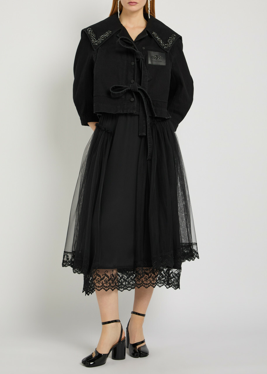 Simone Rocha Crystal-embellished Cropped Denim Jacket Black