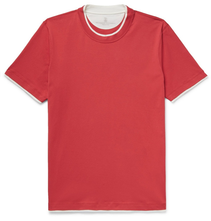 Photo: Brunello Cucinelli - Slim-Fit Layered Cotton-Jersey T-Shirt - Orange