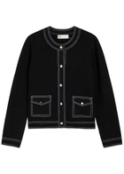 Tory Burch Topstitch Wool Cardigan Black