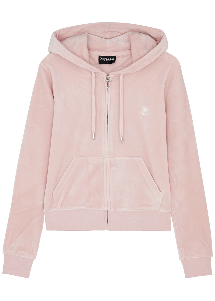Juicy Couture Classic Robertson Hooded Velour Sweatshirt Light Pink