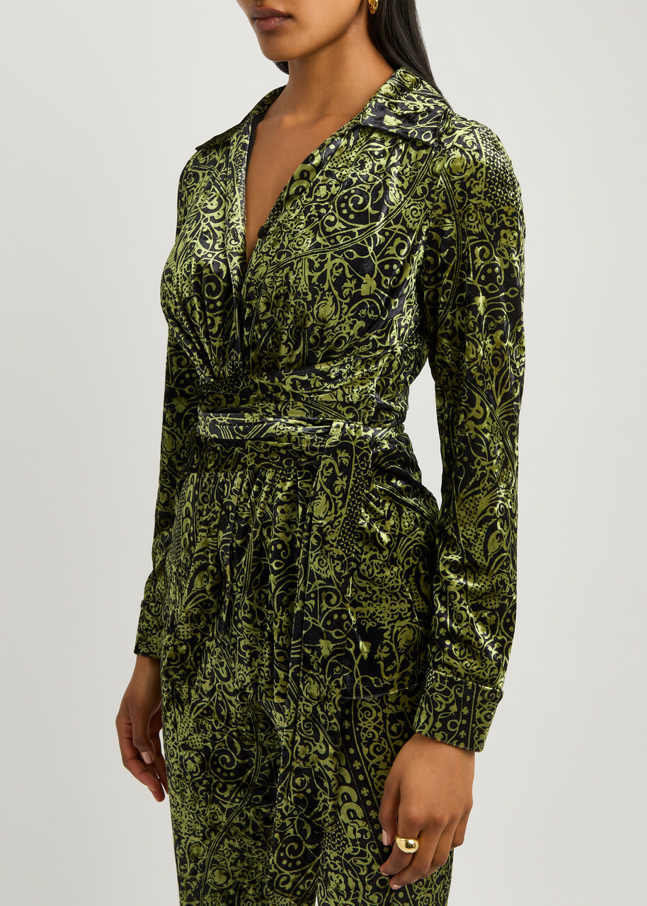 Diane Von Furstenberg Largarde Belted Printed Velvet Shirt Multicoloured