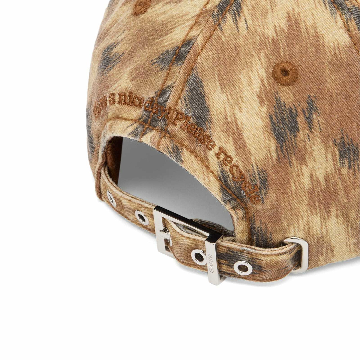 GANNI Women's Washed Cotton Print Canvas Cap in Argan Oil 