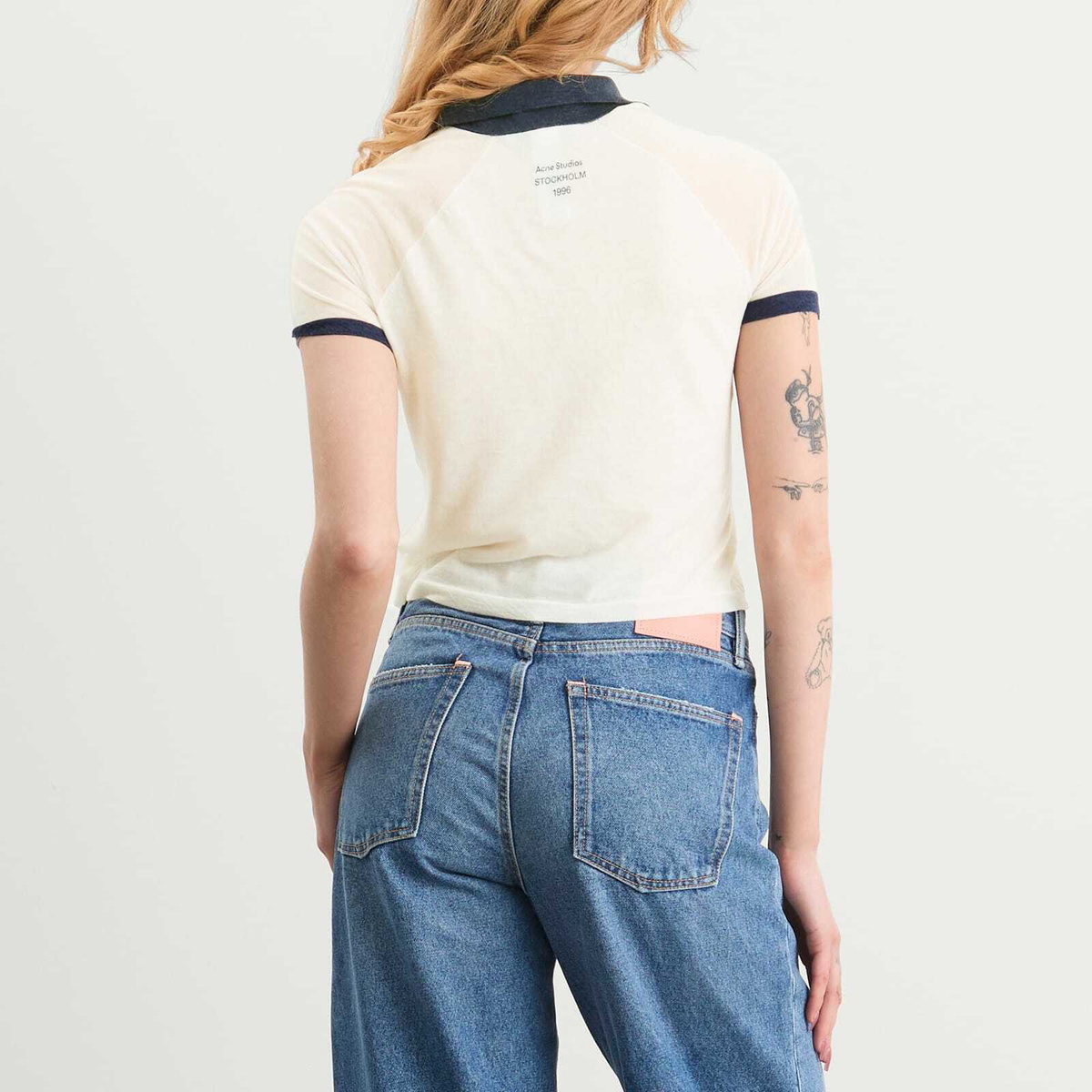 Acne Studios Women's Kout Transparent Polo Top in White/Navy