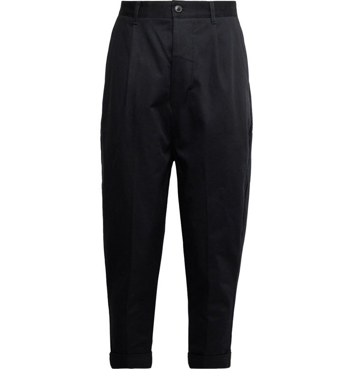 Photo: AMI PARIS - Tapered Cropped Pleated Cotton-Twill Trousers - Blue