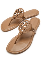 Tory Burch Miller Logo Leather Flip Flops Tan