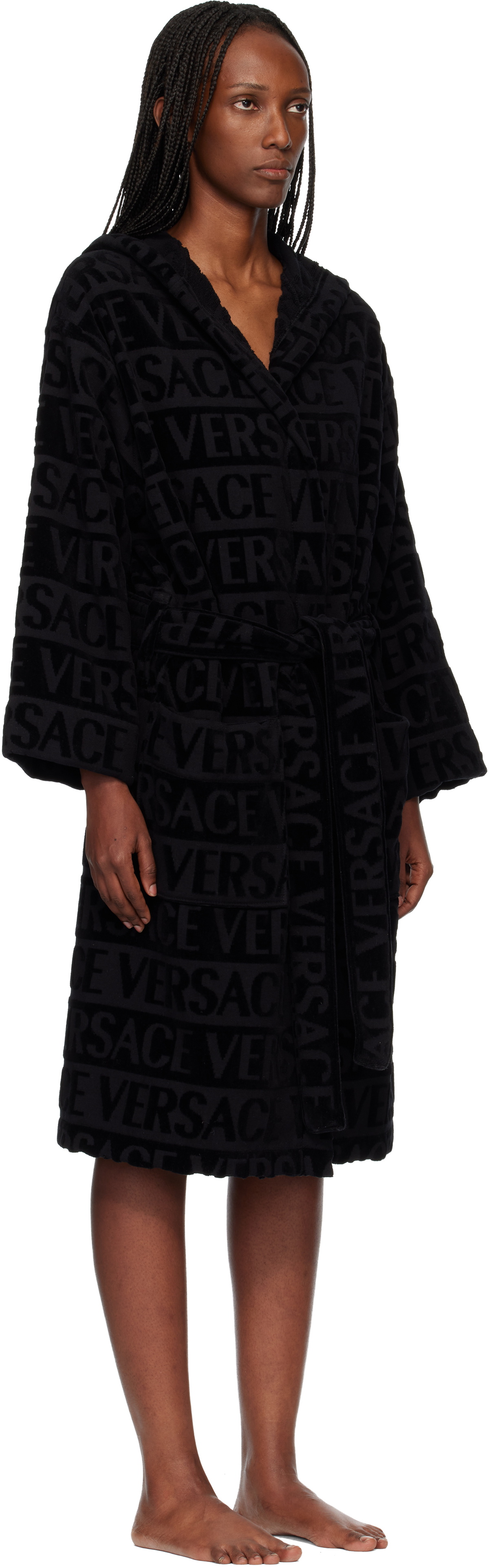 Versace Black 'Versace Allover' Bathrobe
