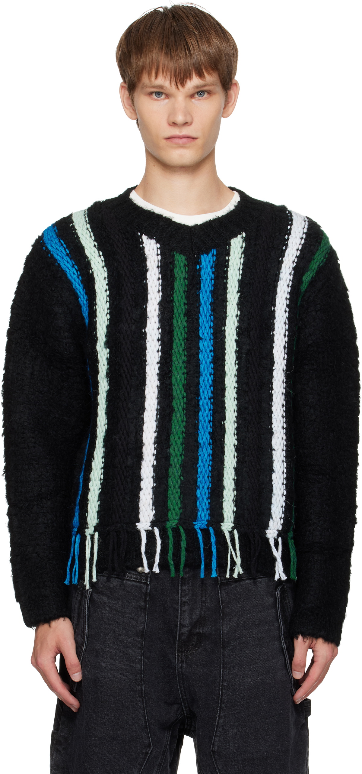 Andersson Bell Black V-Neck Reverse Stripe Sweater