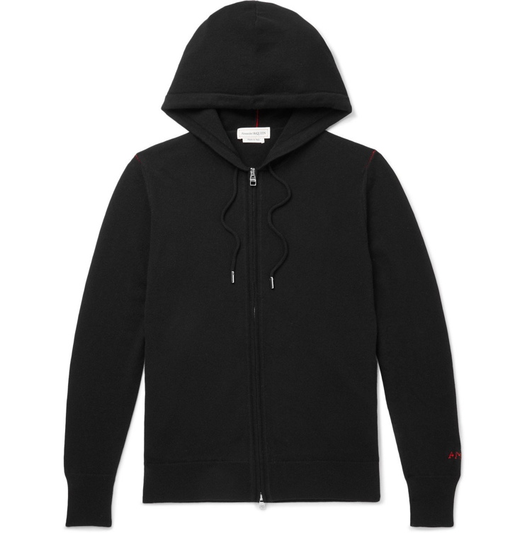 Photo: Alexander McQueen - Logo-Embroidered Cashmere Hooded Zip-Up Cardigan - Black